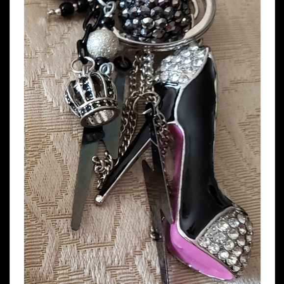 Black Rhinestone Shoe Purse Keychain/Handcrafted New - Picture 3 of 8